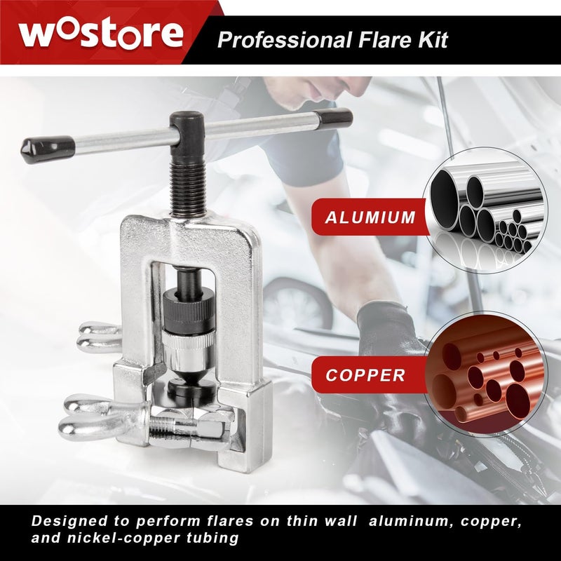 Wostore Professional Brake Line Flare Kit for Single, Double (SAE) Flares & Bubble (ISO) Flares with Tubing Cutter Pipe Reamer for 3/16-5/8" 7 Sizes - Image 4